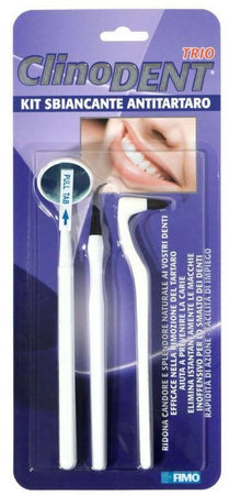 Clinodent Trio Kit Anti Tartaro con Gommina Sbiancante per Denti 1 Specillo Strumento anti tartaro e +1 Specchietto Dentale +1 Stick Sbiancante