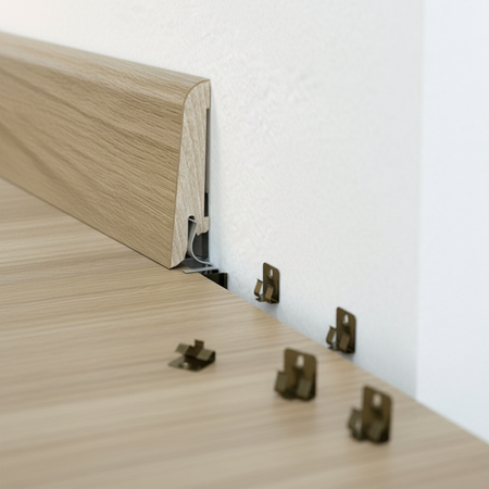 CLIPSTAR - 50 clip in metallo inclusi tasselli e viti per il fissaggio di battiscopa ispezionabile e senza colla