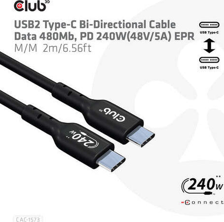 CLUB3D-USB-2.0-Type-C-Bi-Directional-Cable-Data-480Mb-Pd-240W(48V/5A)-EPR-2m