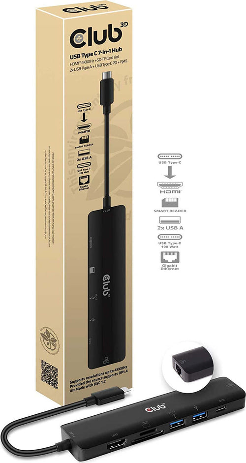 CLUB3D-USB-Type-C-7-in-1-Hub-HDMI-4K60Hz-+-SDTF-Card-Slot-+-2x-USB-Type-A-+-USB-Type-C-PD-+-RJ45