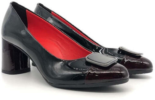 COLETTE Decollete nero e bordò in pelle vernice