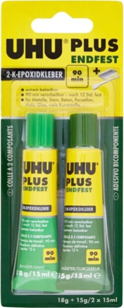 Colla bicomponente Plus 90 min - 30ml (2x15ml) - trasparente - UHU Cancelleria e prodotti per ufficio/Archivio ufficio e accessori per scrivania/Nastri colle elastici e graffette/Adesivi e colle/Super colla Eurocartuccia - Pavullo, Commerciovirtuoso.it