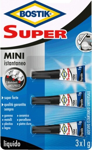 Colla istantanea universale - 3x1gr - Super Mini blister - trasparente - Bostik Cancelleria e prodotti per ufficio/Archivio ufficio e accessori per scrivania/Nastri colle elastici e graffette/Adesivi e colle/Super colla Eurocartuccia - Pavullo, Commerciovirtuoso.it