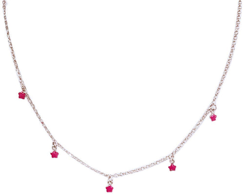 Collana Bimba- Ragazza in Argento 925 Millesimi con Stelline Smaltate Fuchsia Pendenti