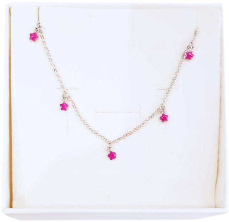 Collana Bimba- Ragazza in Argento 925 Millesimi con Stelline Smaltate Fuchsia Pendenti