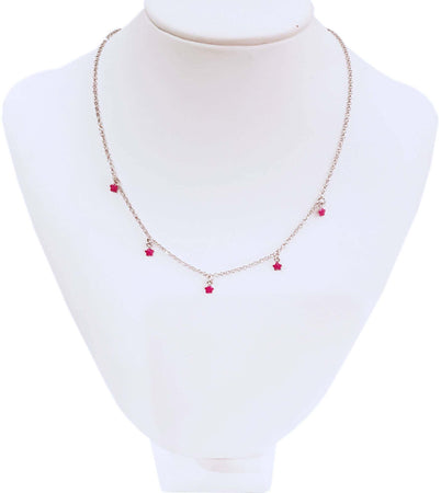 Collana Bimba- Ragazza in Argento 925 Millesimi con Stelline Smaltate Fuchsia Pendenti