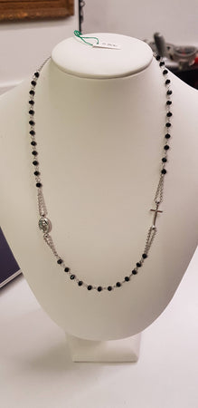 Collana con rosario in Argento 925 millesimi con pietre Onici Neri 47cm realizzata a mano da orafi Toscani