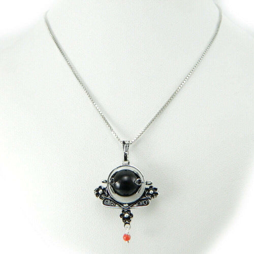 Collana brunita con ciondolo su coccu portafortuna e corallino GIOIELLO SARDEGNA