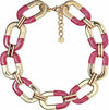 Collana Donna Catena Oro e Fucsia Maxi Collana Fashion Estiva Anelli Intrecciati Maglia Ovale Metallo e Acrilico Bijou 50cm Estate Collana You Store - Messina, Commerciovirtuoso.it