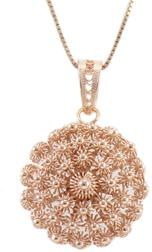 Collana con ciondolo pendente filigrana sarda in argento placcato oro rosa