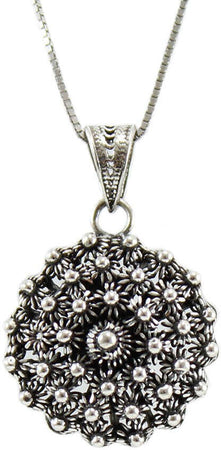 Collana con ciondolo pendente filigrana sarda in argento brunito