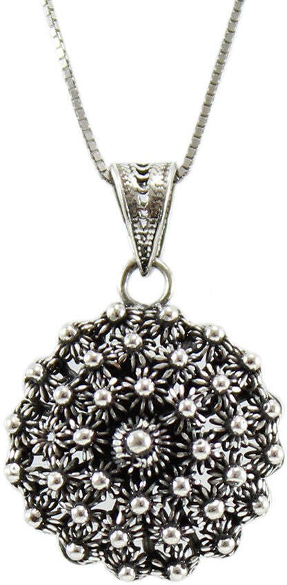 Collana con ciondolo pendente filigrana sarda in argento brunito