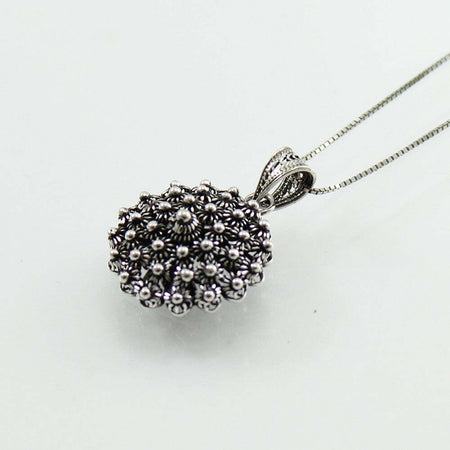 Collana con ciondolo pendente filigrana sarda in argento brunito