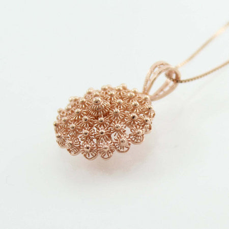 Collana Donna Con Ciondolo Pendente Filigrana Sarda in Argento Placcato Oro Rosa Pendente 18 Mm Catena Collana 40 Mm