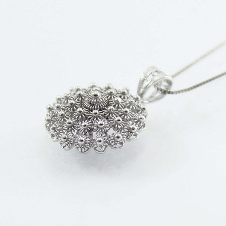 Collana con ciondolo pendente filigrana sarda in argento rodiato