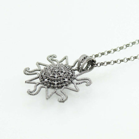 Collana filigrana sarda in argento brunito con pendente corbula sole con zirconi