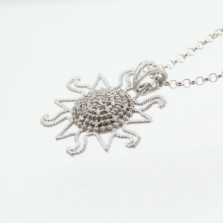 Collana filigrana sarda in argento con pendente corbula sole con zirconi