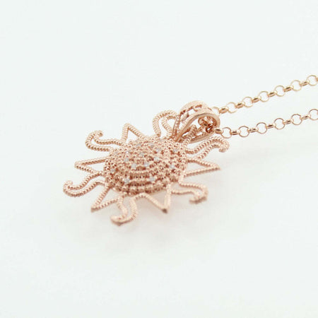 Collana filigrana sarda in argento rosa con pendente corbula sole con zirconi