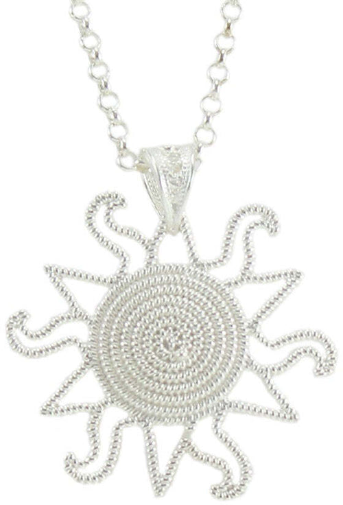 Collana filigrana sarda in argento con ciondolo pendente corbula sole