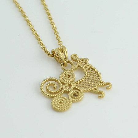 Collana Sarda Donna in Argento Dorato con Pendente Pavoncella in Filigrana – Artigianato Sardegna