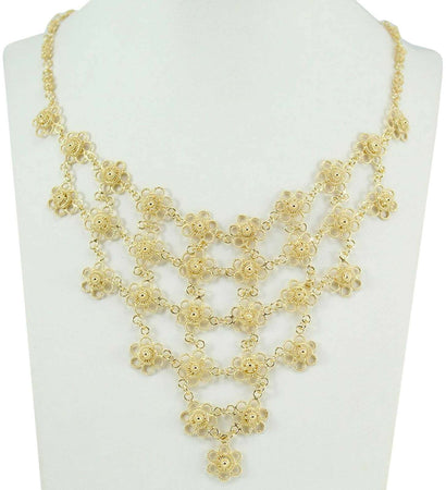 Collana donna filigrana sarda in argento dorato nido d'ape a fiore