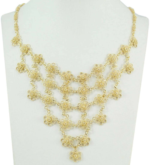Collana donna filigrana sarda in argento dorato nido d'ape a fiore