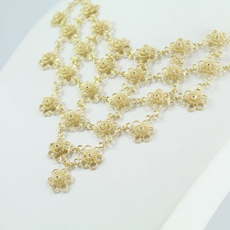 Collana donna filigrana sarda in argento dorato nido d'ape a fiore