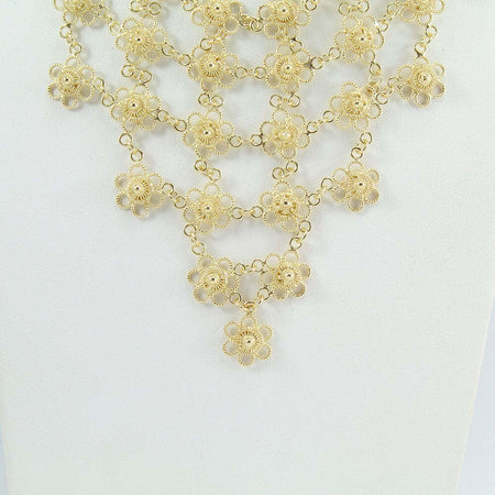 Collana donna filigrana sarda in argento dorato nido d'ape a fiore