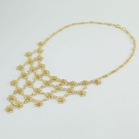 Collana donna filigrana sarda in argento dorato nido d'ape a fiore