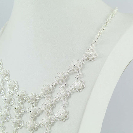 Collana donna filigrana sarda in argento nido d'ape a fiore