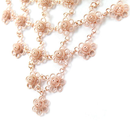 Collana donna filigrana sarda in argento placcato oro rosa nido d'ape a fiore