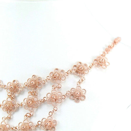 Collana donna filigrana sarda in argento placcato oro rosa nido d'ape a fiore