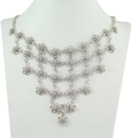 Collana donna filigrana sarda in argento rodiato nido d'ape a fiore