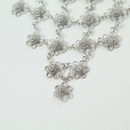 Collana donna filigrana sarda in argento rodiato nido d'ape a fiore