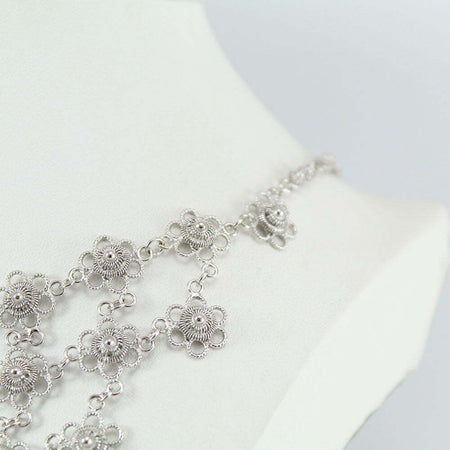 Collana donna filigrana sarda in argento rodiato nido d'ape a fiore
