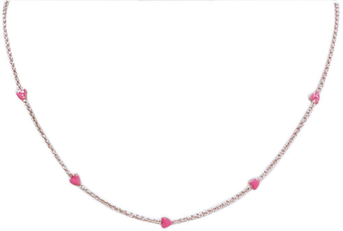 Collana Donna Girocollo in Argento 925 Millesimi Ragazza-Donna con Cuoricini Smaltati Rosa Rodiato Oro Bianco