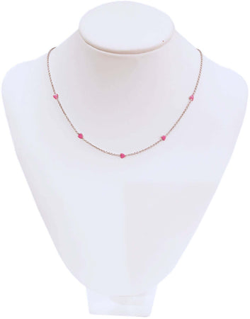 Collana Donna Girocollo in Argento 925 Millesimi Ragazza-Donna con Cuoricini Smaltati Rosa Rodiato Oro Bianco