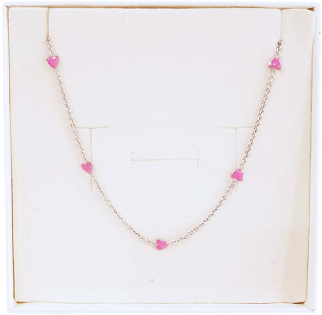 Collana Donna Girocollo in Argento 925 Millesimi Ragazza-Donna con Cuoricini Smaltati Rosa Rodiato Oro Bianco