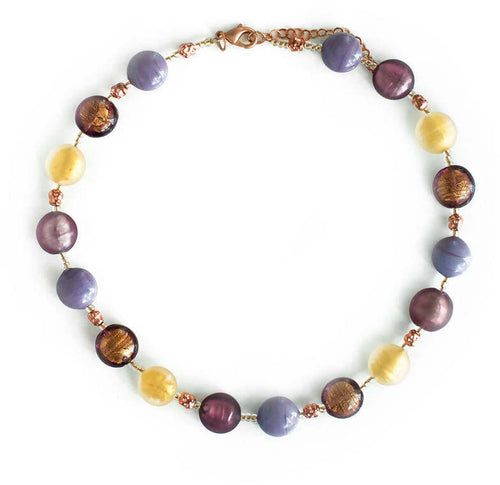 Collana Donna Girocollo in Vetro Di Murano Ametista Bijou Fashion Artigianale Made in Italy Collana 47 Cm in Ottone E Acciaio Con Perle Fatte a Mano