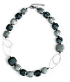 Collana Donna Girocollo in Vetro Di Murano Grigio Bijou Fashion Artigianale Made in Italy in Acciaio Con Perle Realizzate a Mano 46 Cm