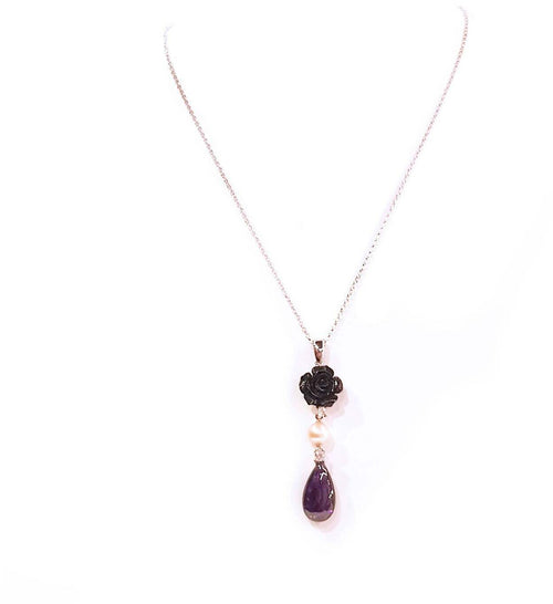 Collana Donna in Argento 925 Nihama con Pendente in Ametista Perla e Opale Regalo per Lei Collanina Catenella Argentata