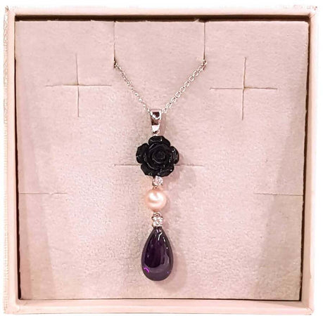 Collana Donna in Argento 925 Nihama con Pendente in Ametista Perla e Opale Regalo per Lei Collanina Catenella Argentata