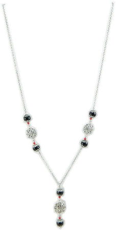 Collana argento con onice nero Su Coccu bottoni traforati e corallini - Gioiello Sardegna