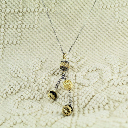 Collana donna in argento sfere filigrana sarda brunite e dorate con su coccu