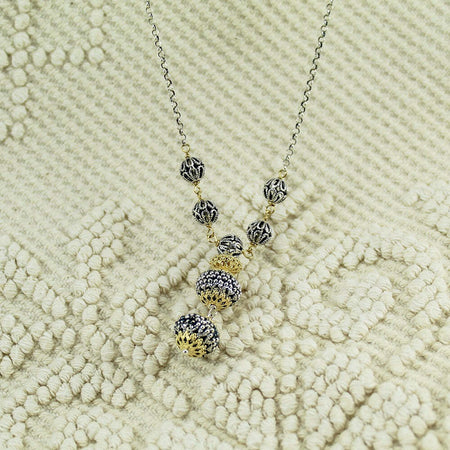 Collana donna in argento sfere filigrana sarda traforate brunite e dorate