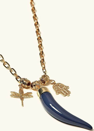Collana Donna in Metallo Oro Con Corno Blu Collana Con Pendente Corno E Catena Oro Chiusura Con Gancetto Moda/Donna/Gioielli/Collane You Store - Messina, Commerciovirtuoso.it