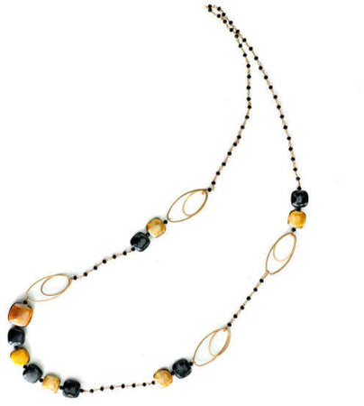 Collana Donna in Vetro Di Murano Ocra Bijou Fashion Artigianale Made in Italy Collana 98 Cm in Ottone Con Perle Fatte a Mano