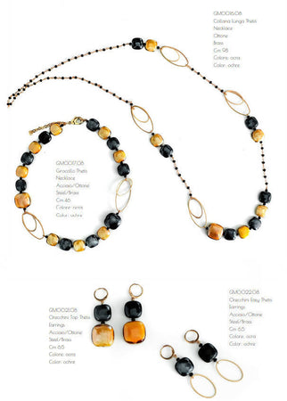 Collana Donna in Vetro Di Murano Ocra Bijou Fashion Artigianale Made in Italy Collana 98 Cm in Ottone Con Perle Fatte a Mano