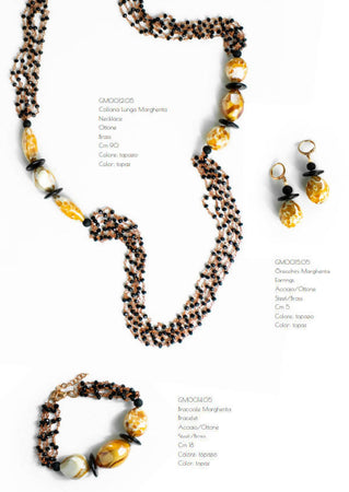 Collana Donna in Vetro Di Murano Topazio Bijou Fashion Artigianale Made in Italy Collana in Ottone E Acciaio Con Perle Fatte a Mano 90 Cm
