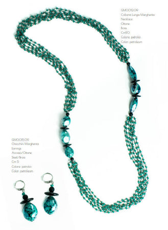 Collana Donna in Vetro Di Murano Verde Bijou Fashion Artigianale Made in Italy Collana Multifili in Ottone E Acciaio Con Perle Fatte a Mano 90 Cm